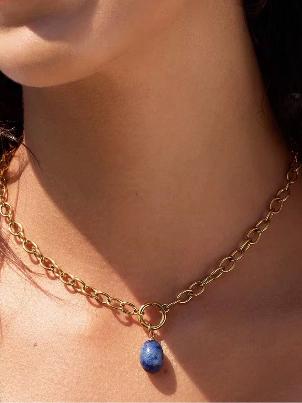 18K Gold Plated Blue Stone Pendant Necklace